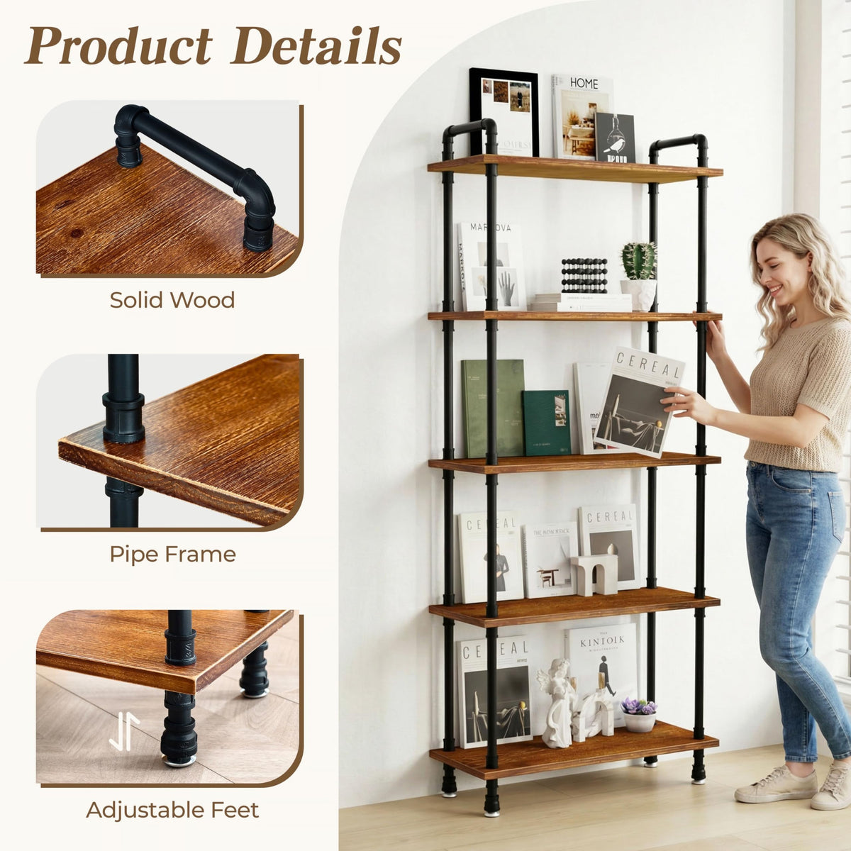 5 Tier Rustic Brown Bookshelf X761462