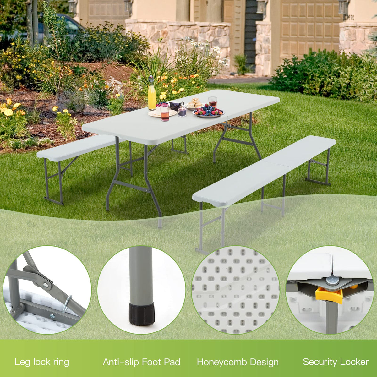 6FT White Plastic Folding Table with Carrying Handle S3430
