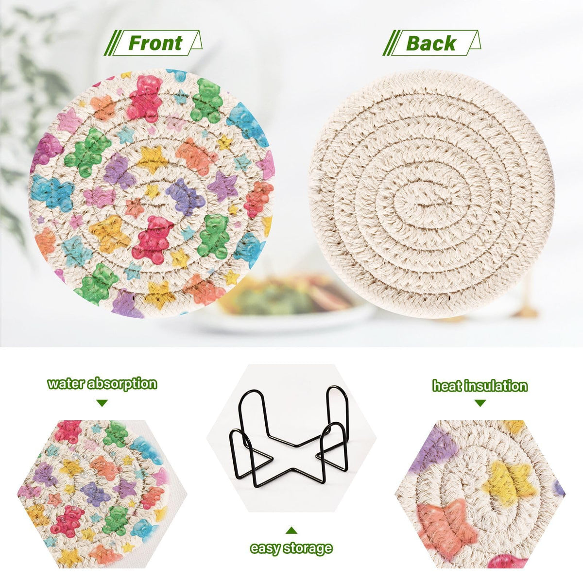 Coasters Set of 6 Colorful Gummy Bears Stars I32143