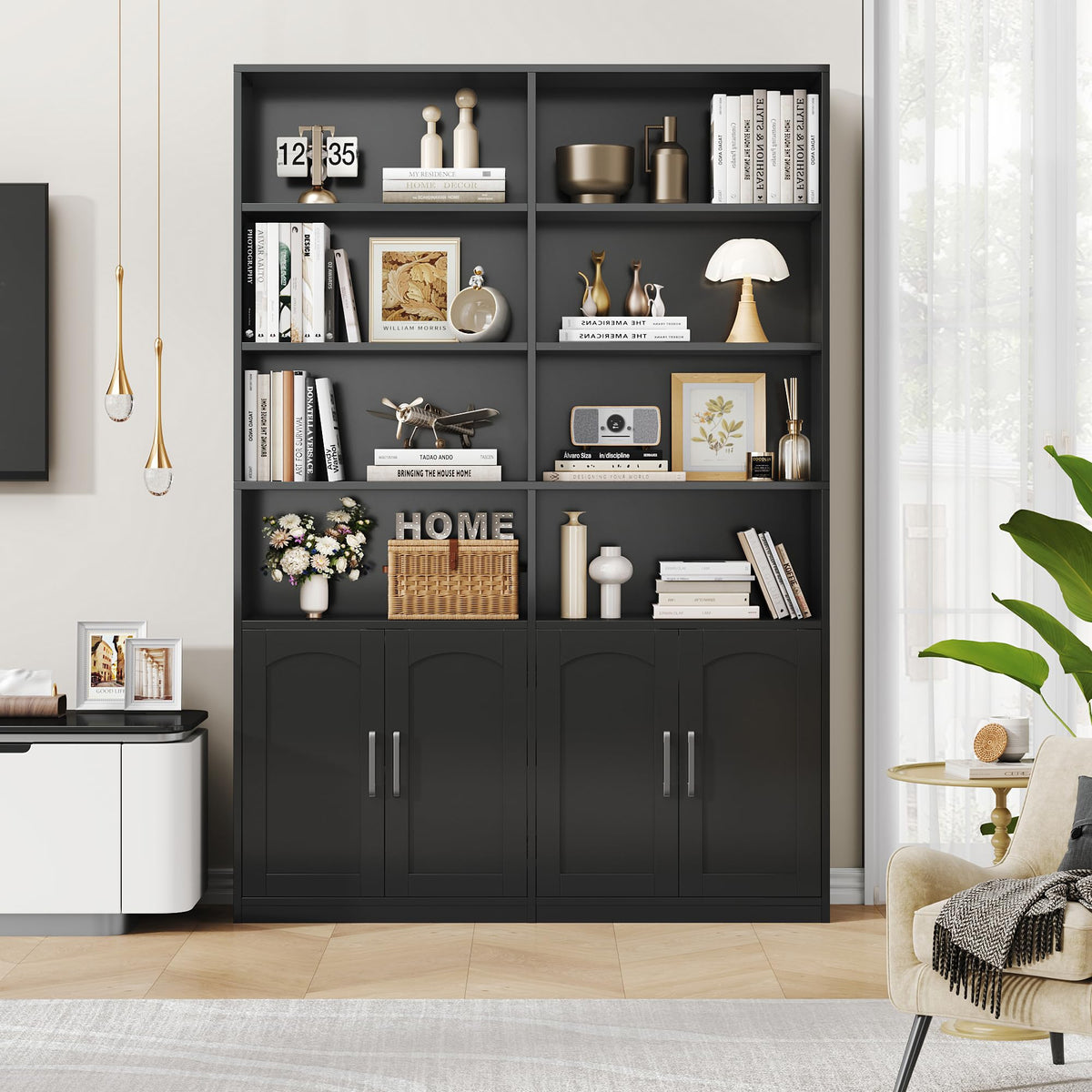 Double Wide Bookshelf and Bookcase with Doors O49485