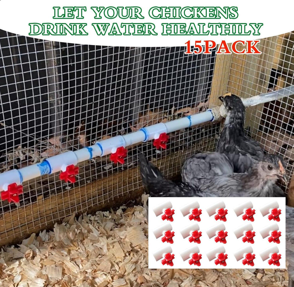 15 Pack Automatic Poultry Waterer with PVC Tee Fittings R7264
