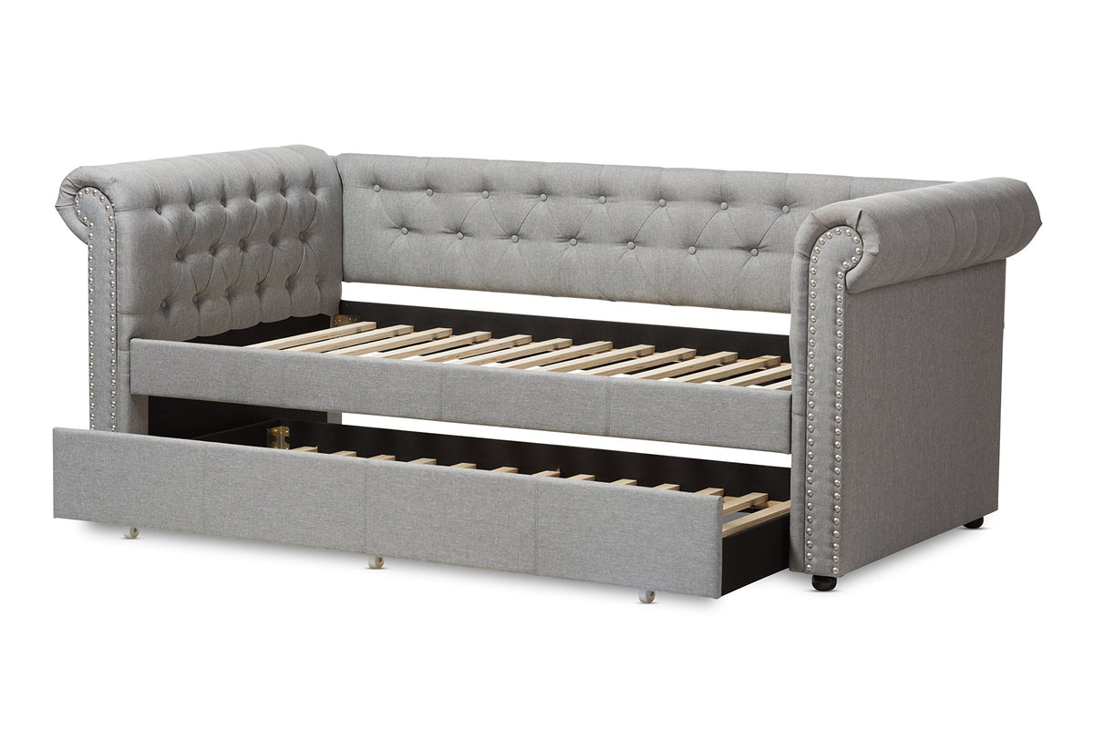 Light Beige Fabric Trundle Daybed E528337
