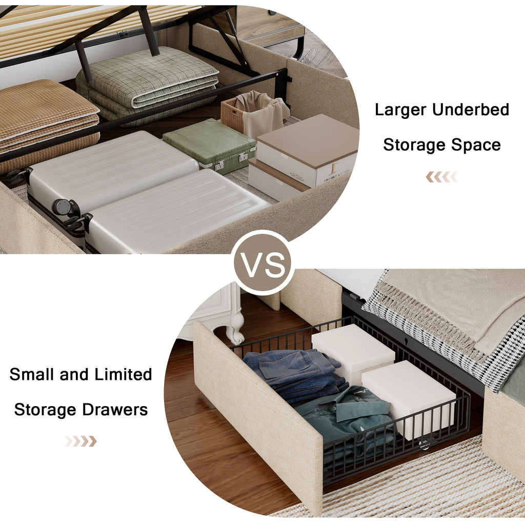 Queen Size Lift Up Storage Upholstered Bed Frame with Charging Station C13531