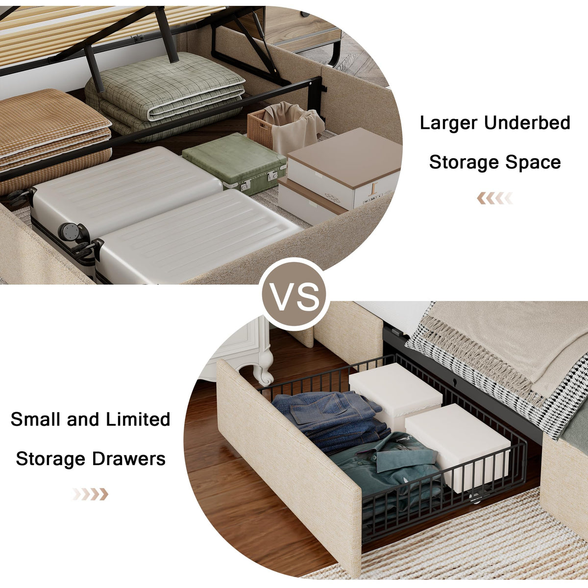 Queen Size Lift Up Storage Upholstered Bed Frame with Charging Station C13531