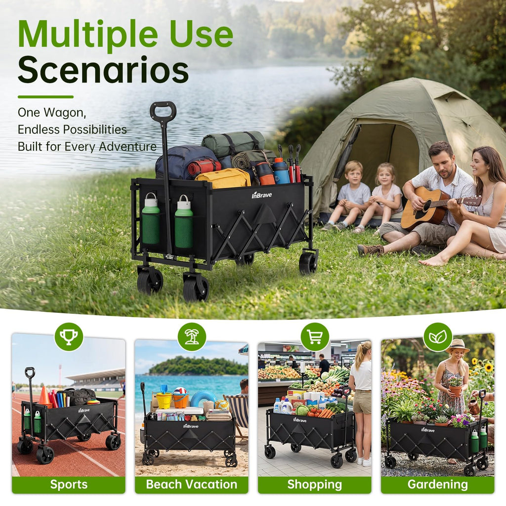 34" Extra Long Collapsible Wagon Cart, 360LBS Capacity, Black P89272