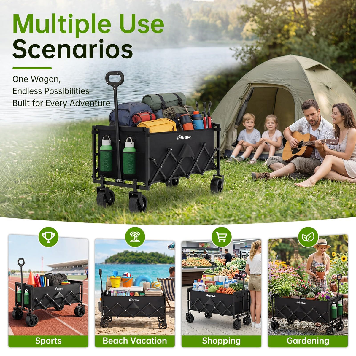 34" Extra Long Collapsible Wagon Cart, 360LBS Capacity, Black P89272