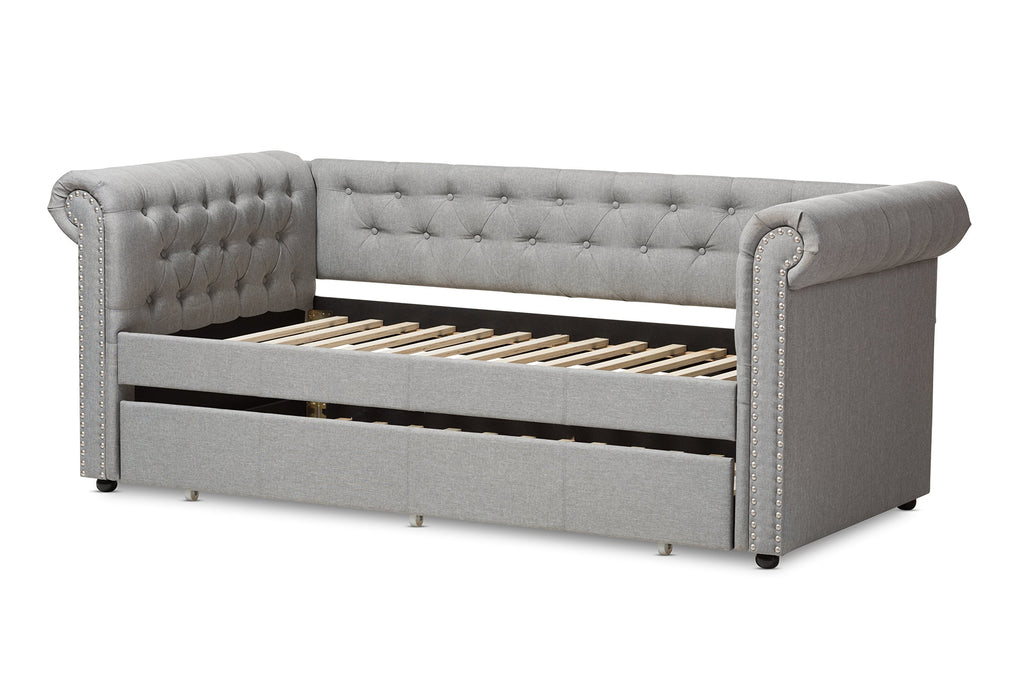 Light Beige Fabric Trundle Daybed E528337