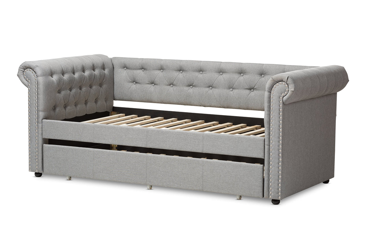 Light Beige Fabric Trundle Daybed E528337