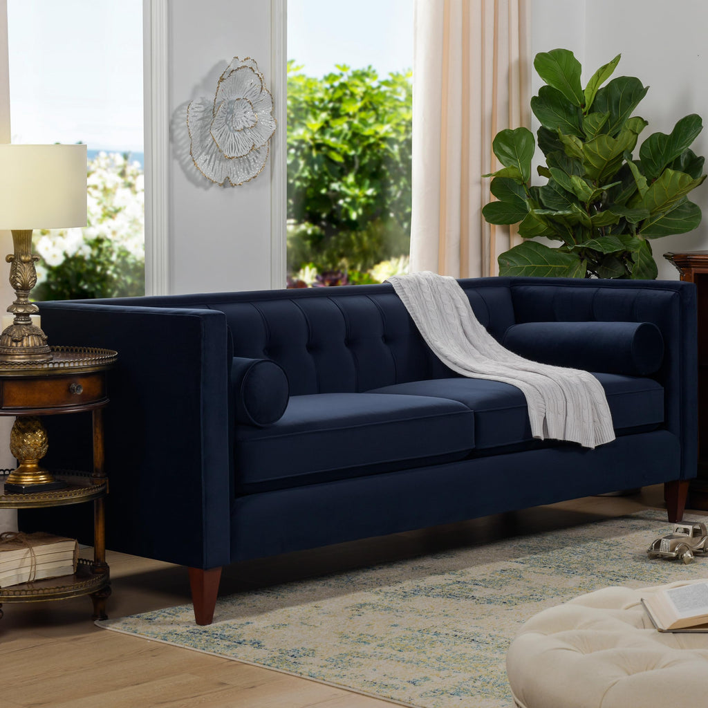 Dark Navy Blue Performance Velvet Tufted Sofa P20208