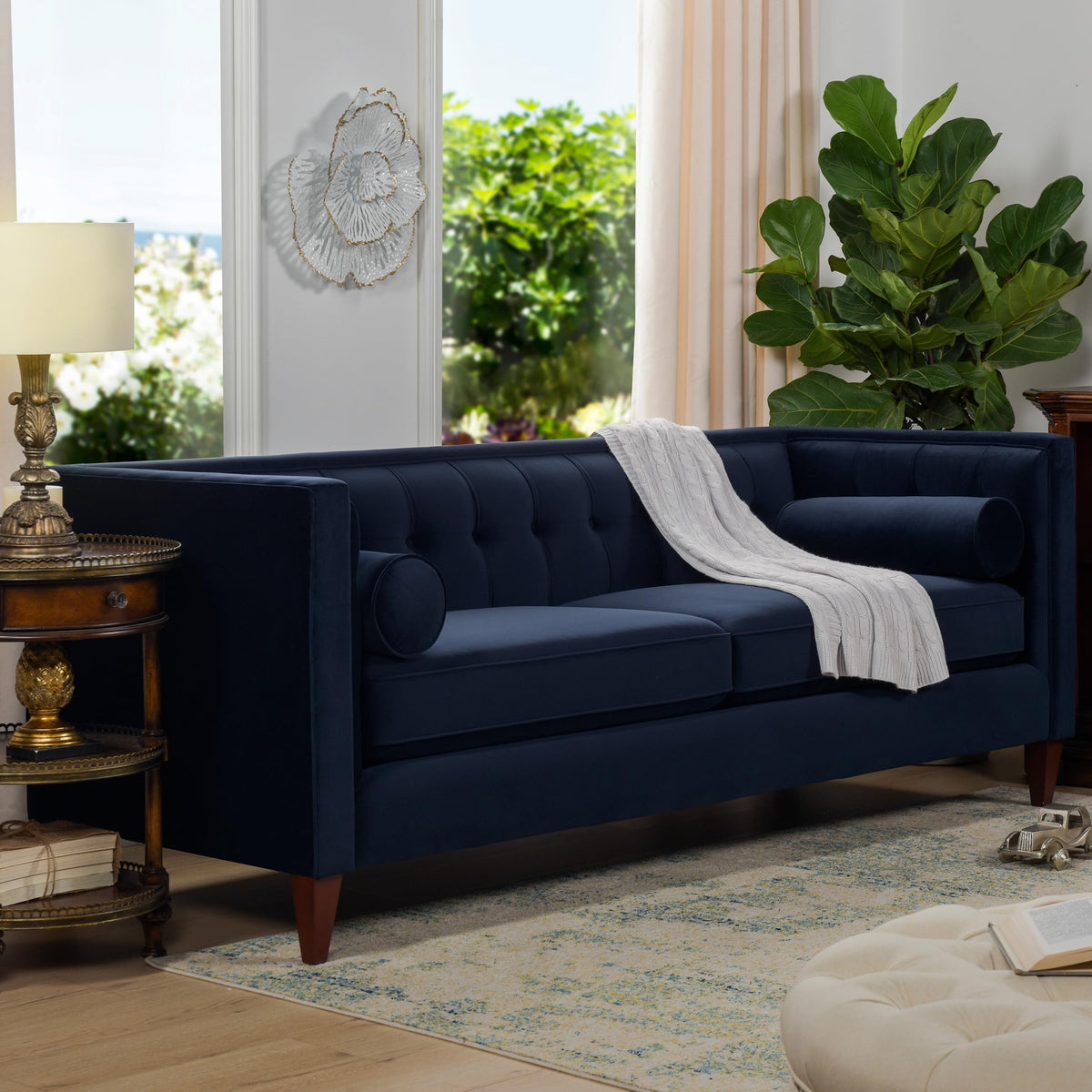 Dark Navy Blue Performance Velvet Tufted Sofa P20208