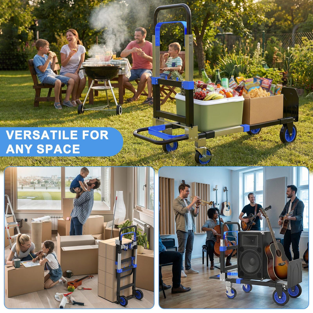 3-in-1 Folding Heavy Duty Hand Truck Dolly Cart Trolley with Wheels (Blue) Z947