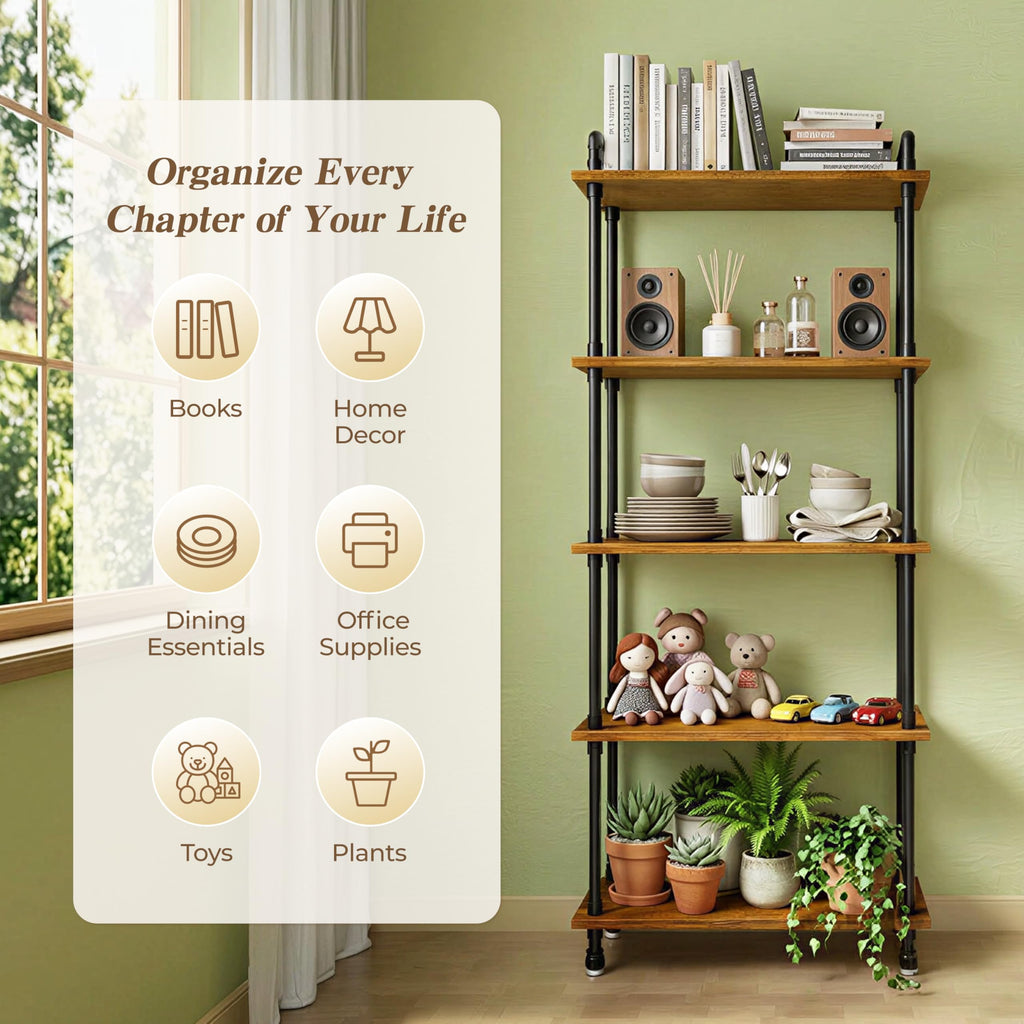 5 Tier Rustic Brown Bookshelf X761462