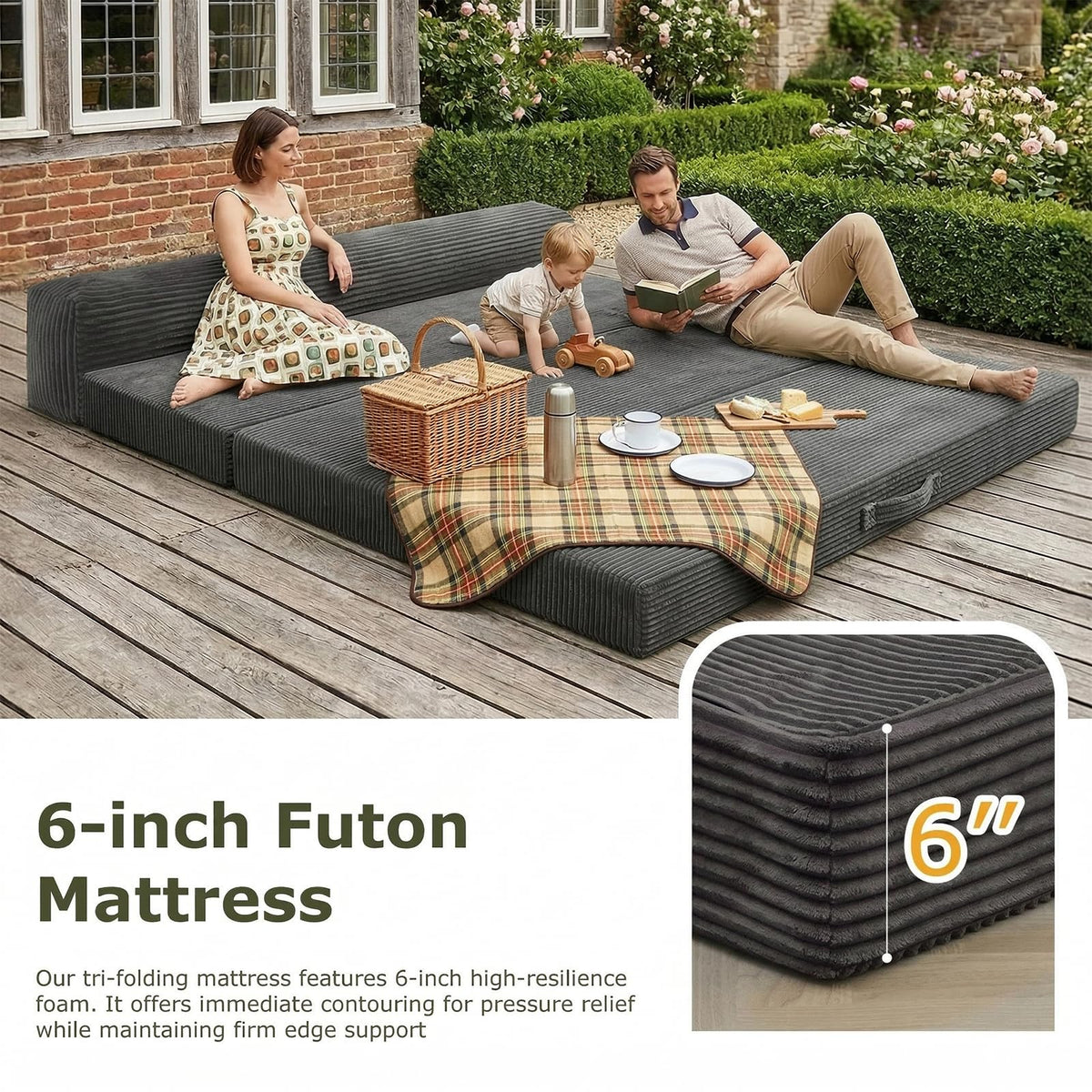 6 inch Tri-Folding Full Size Grey Mattress R627559