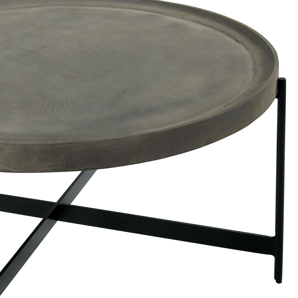 42-Inch Round Concrete-Coated Wood Coffee Table with Tray Top V353049