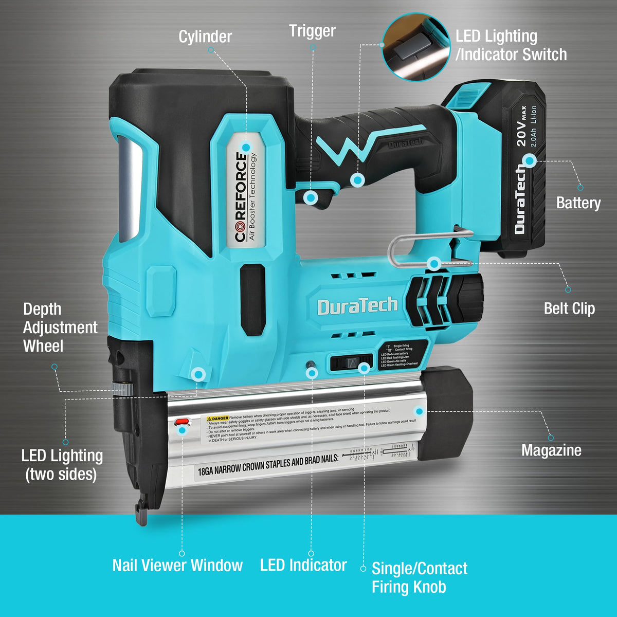 20V Cordless 18 Gauge 2-in-1 Nail Staple Gun H6873