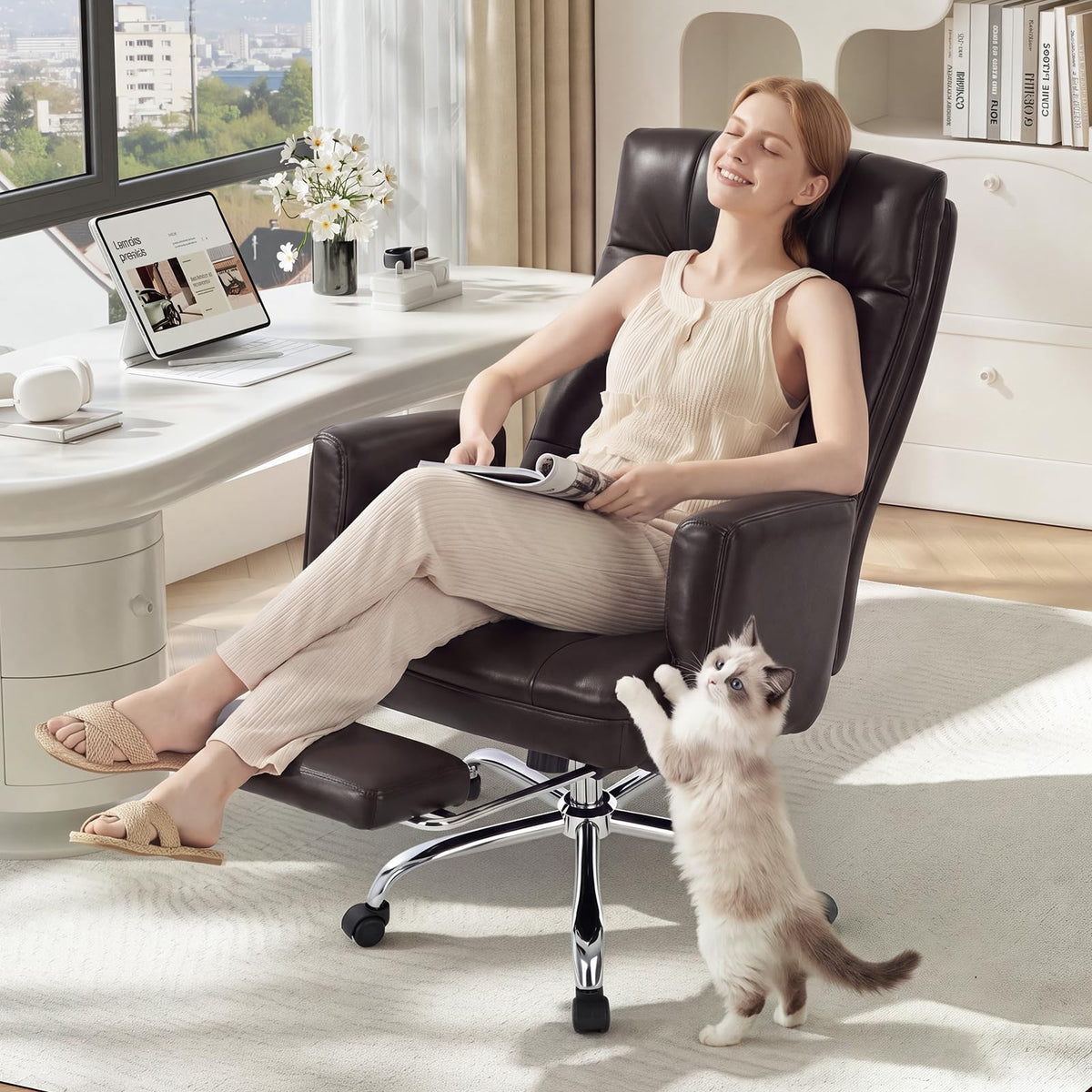 Big and Tall Ergonomic Office Chair with Foot Rest, Brown B142228