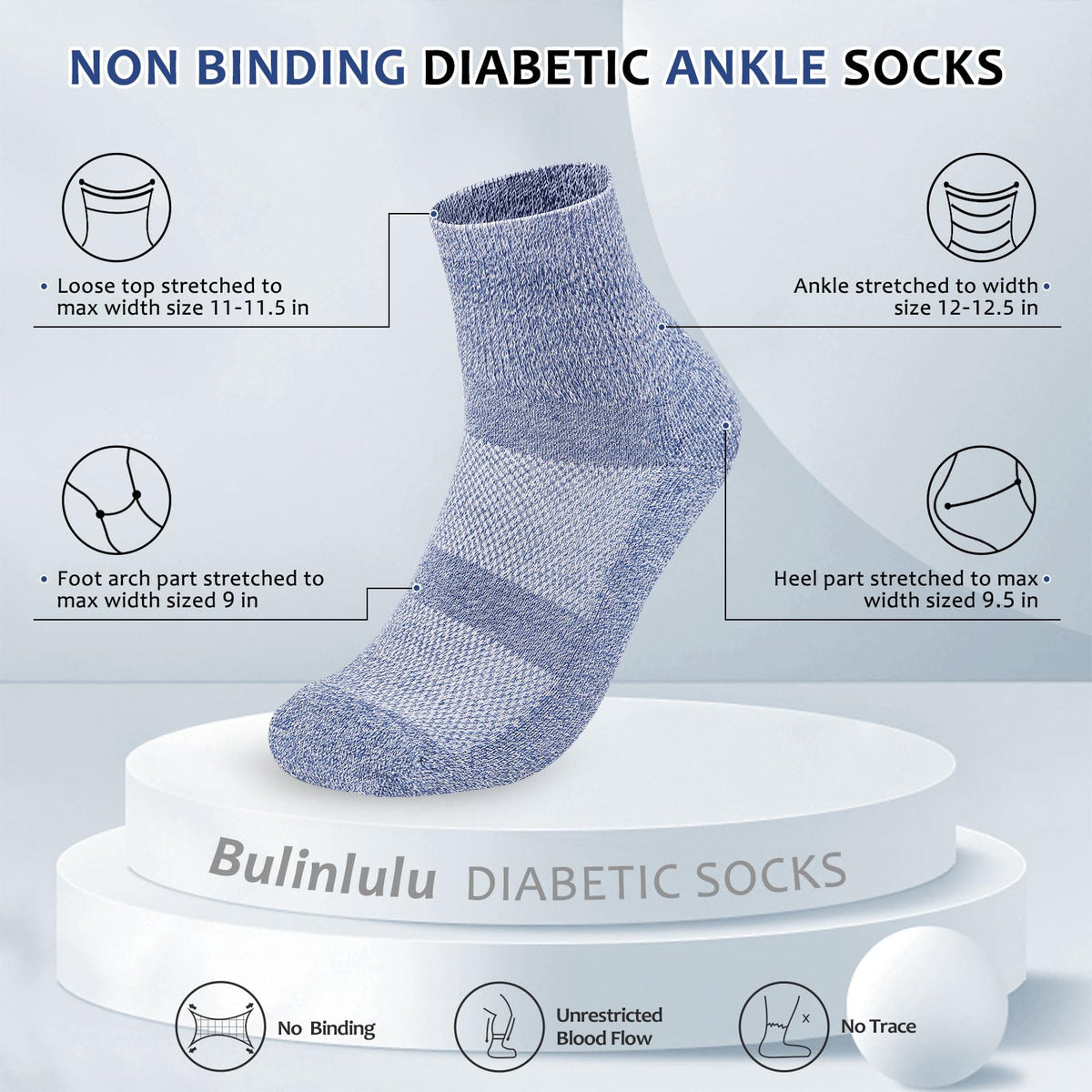 6 Pairs Bamboo Viscose Non Binding Ankle Diabetic Socks X57143