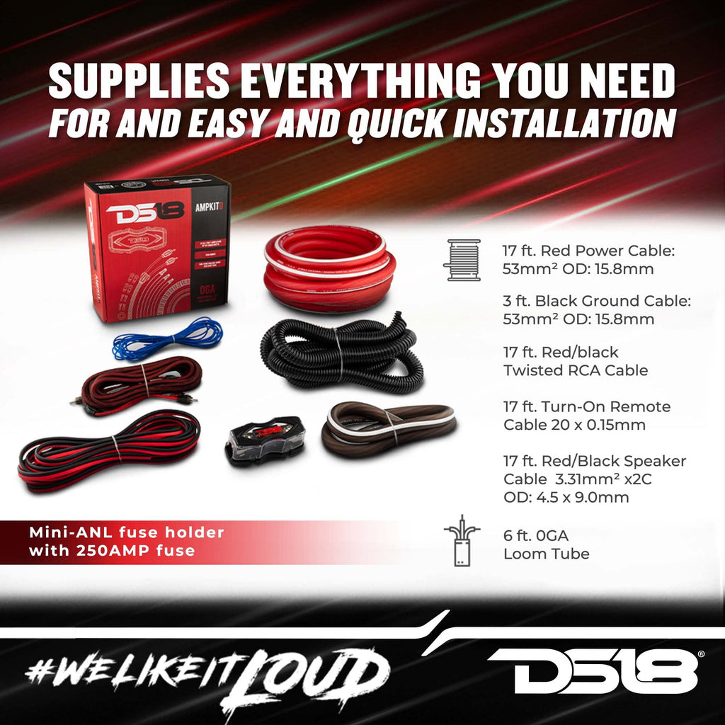 0 Gauge CCA Complete Amp Wiring Kit with ANL Fuse Holder 250A S595