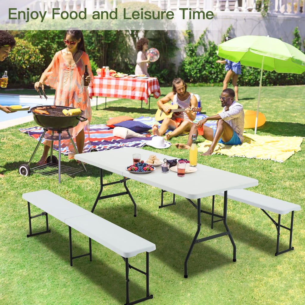 6FT White Plastic Folding Table with Carrying Handle S3430