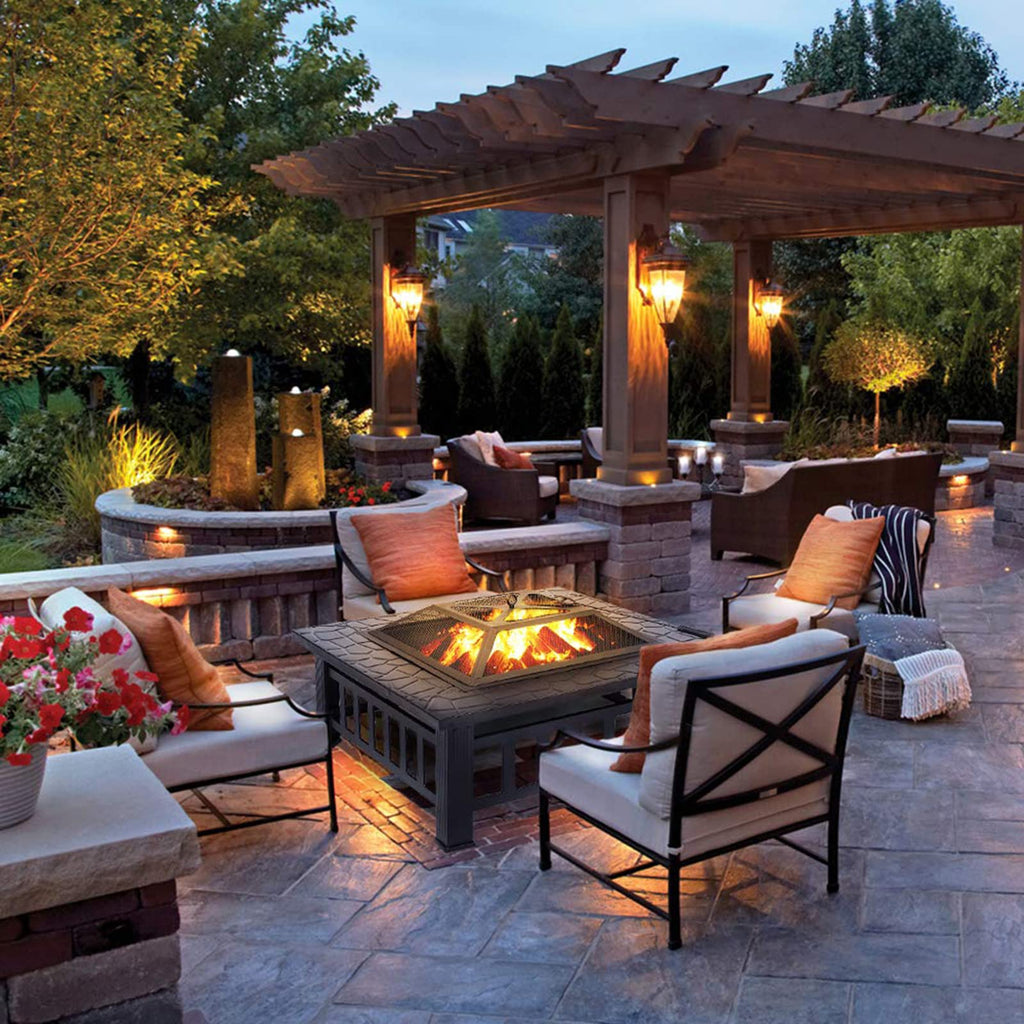 32'' Wood Burning Steel Fire Pit with Spark Screen W27812