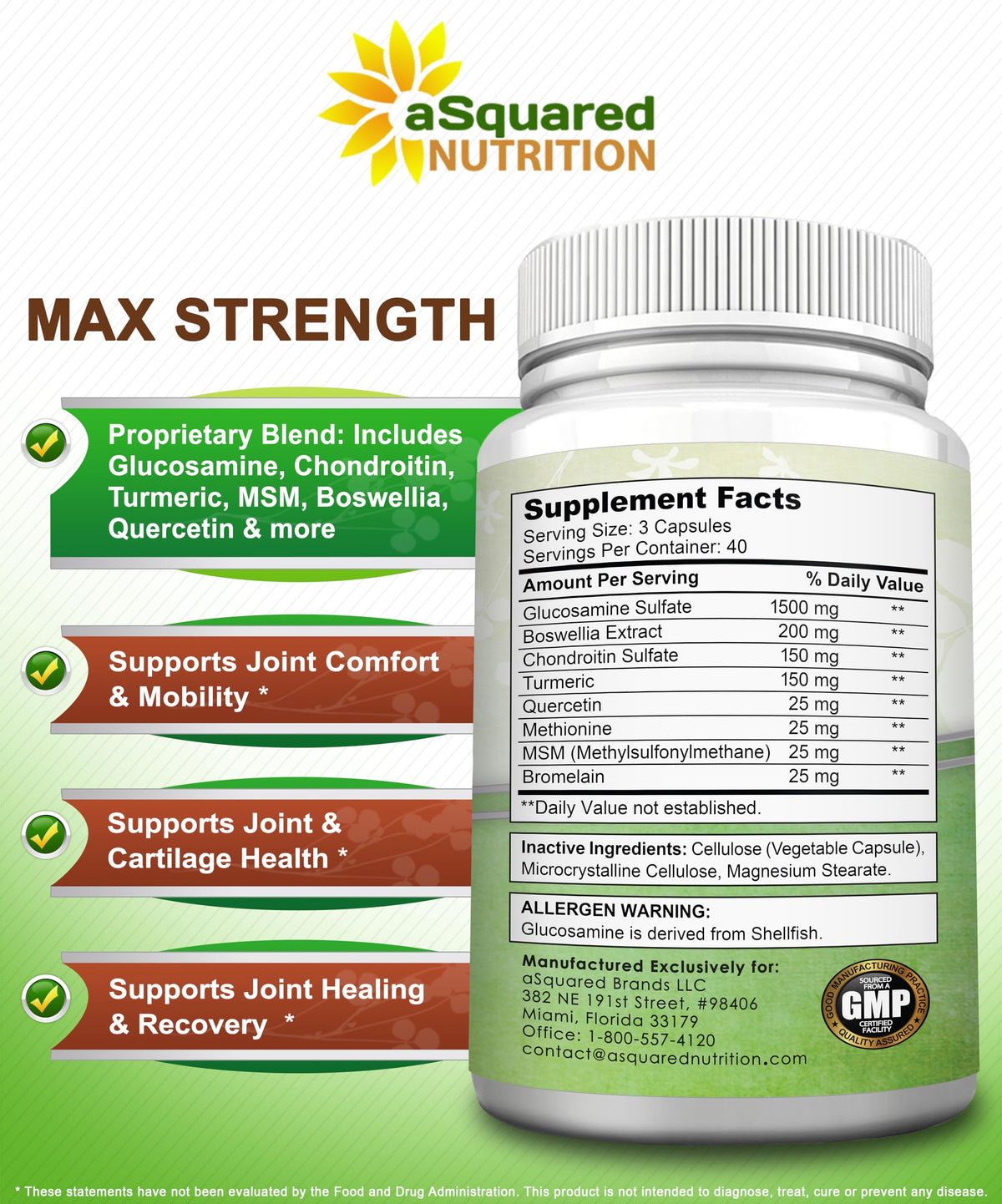Glucosamine Chondroitin Turmeric MSM Boswellia 120 Capsules Supplement H278