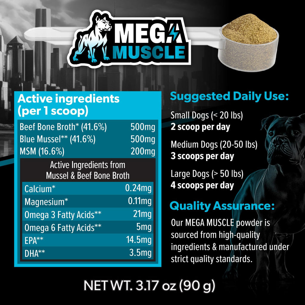 Dog Muscle Support Powder Blue Mussel Bone Broth Food Topper 3.2 oz C107