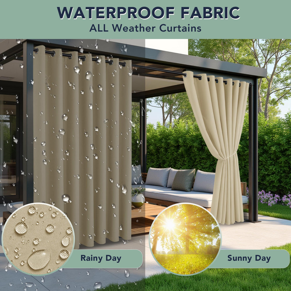 Waterproof Outdoor Curtains 6 Panels F28056