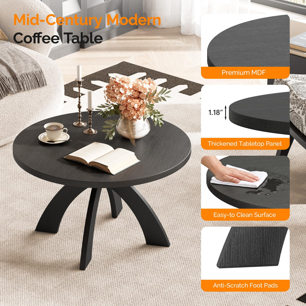 31.5" Round Wood Coffee Table with Cross Legs, Black S996616