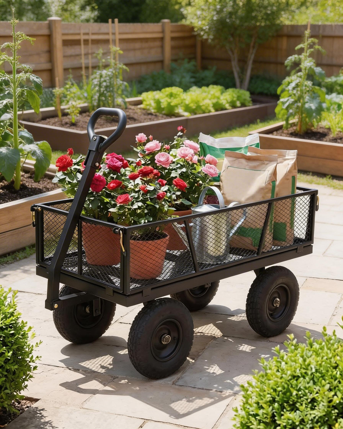 800LBS Heavy Duty Steel Garden Cart with Removable Mesh Sides B18826