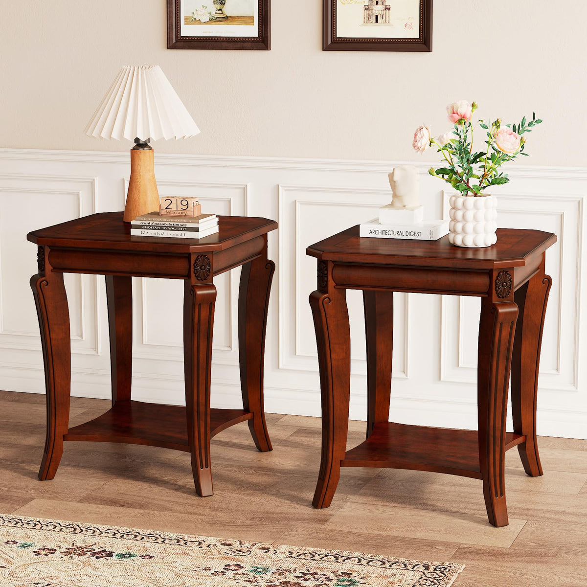 Vintage Wood End Table with Storage Shelf Z69688
