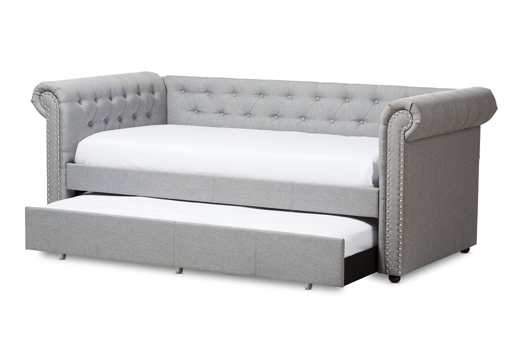 Light Beige Fabric Trundle Daybed E528337