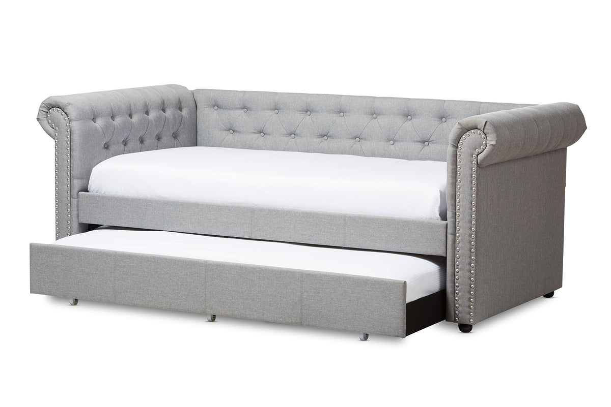 Light Beige Fabric Trundle Daybed E528337