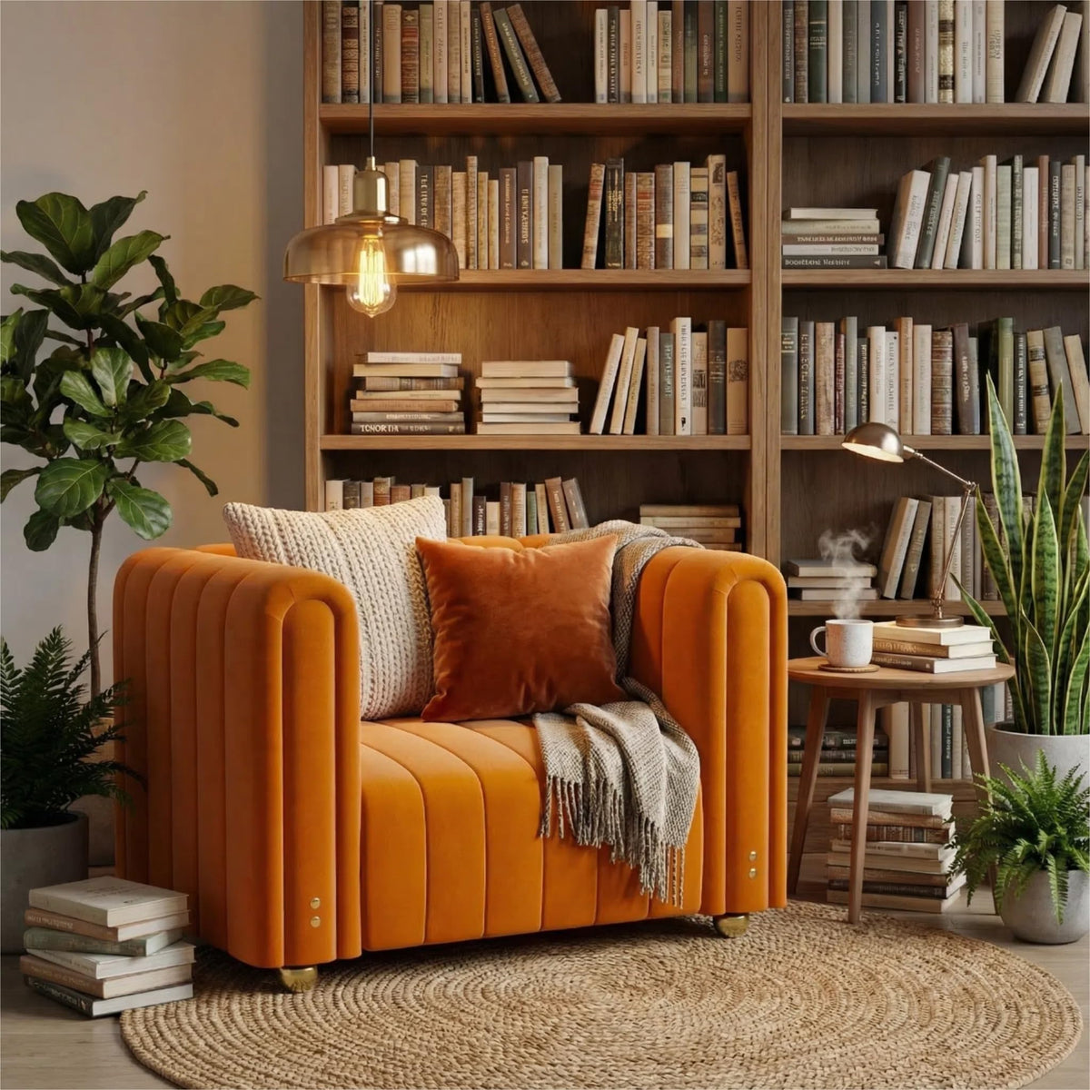 40" Orange Velvet Accent Chair with Gold Metal Legs C873842