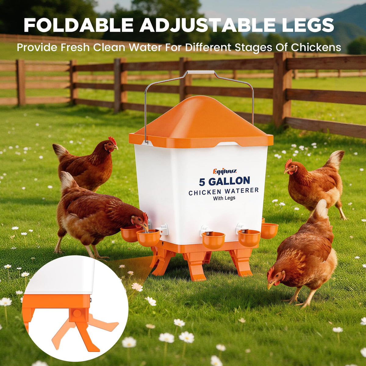 5 Gallons Chicken Waterer Bucket with Cups and Adjustable Legs G8821