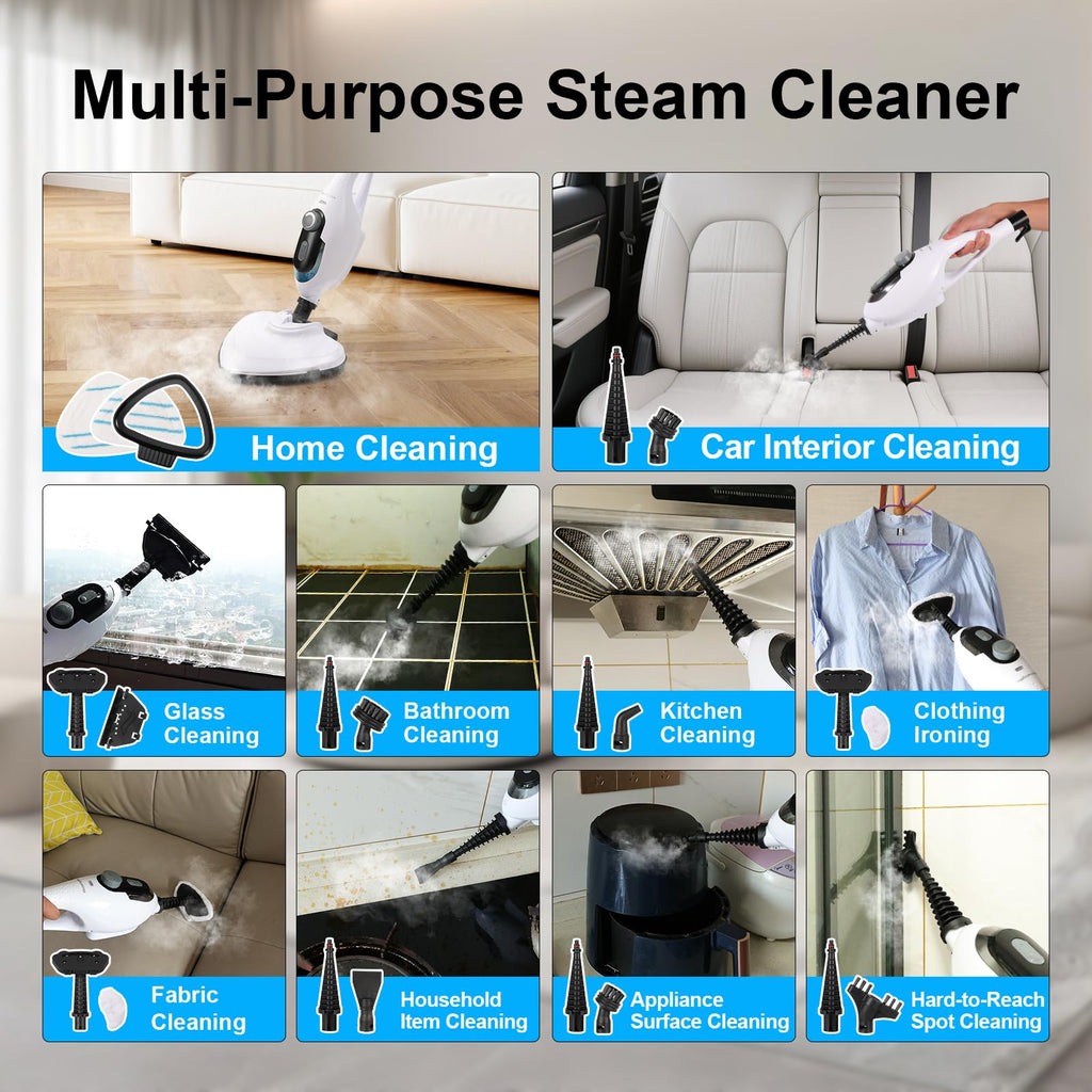 1550W 11-in-1 Steam Mop with 21.3FT Cord, White Z969482