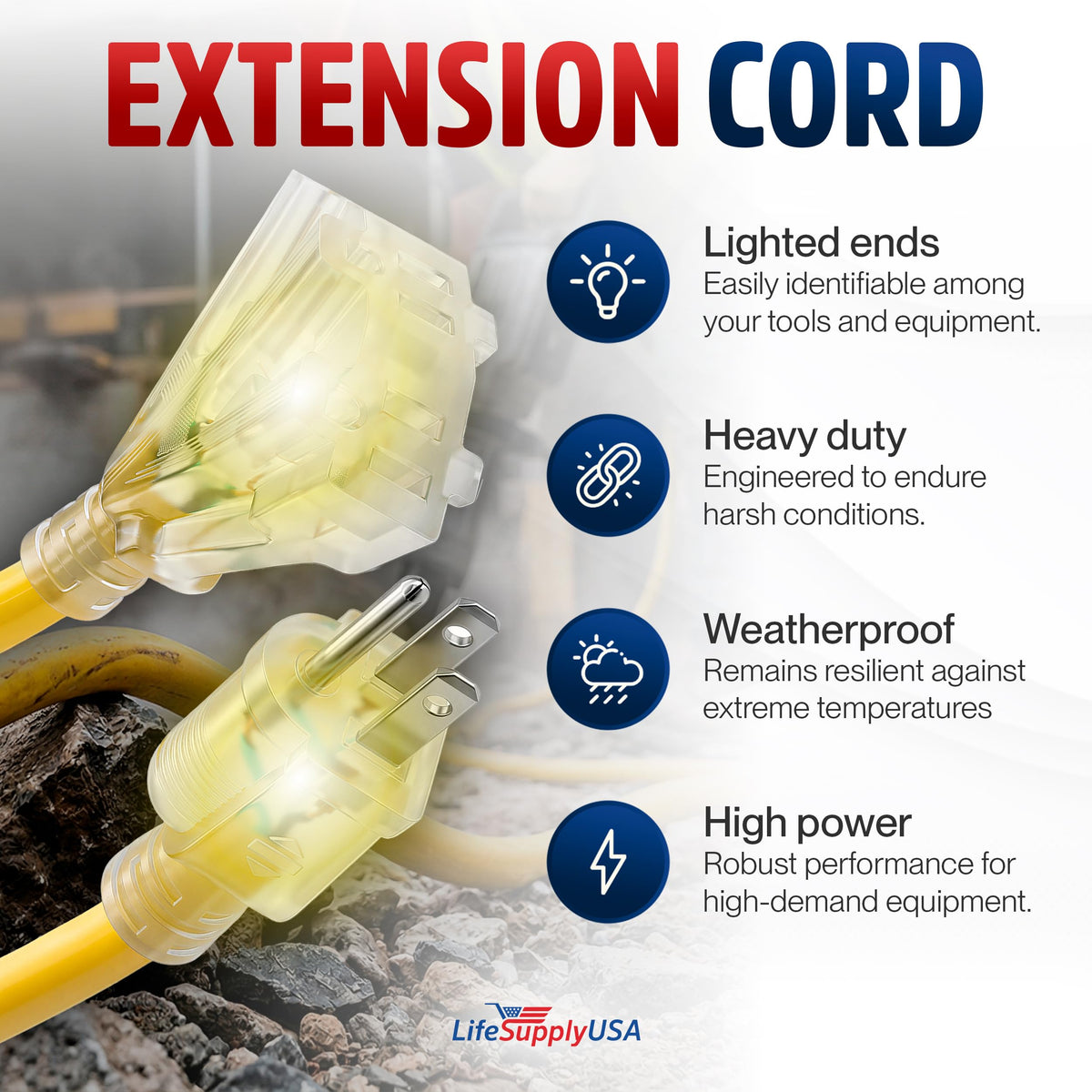 100ft 3-Outlet 12/3 Gauge Heavy Duty SJTW Extension Cord U243535