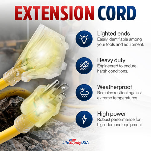 100ft 3-Outlet 12/3 Gauge Heavy Duty SJTW Extension Cord U243535