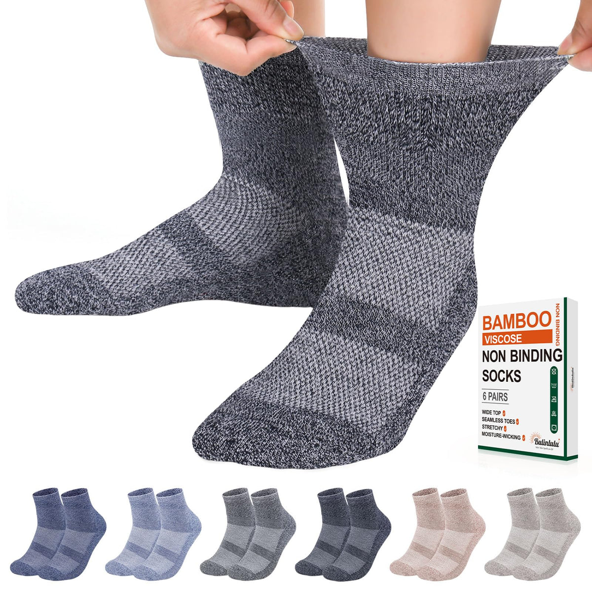6 Pairs Bamboo Viscose Non Binding Ankle Diabetic Socks X57143