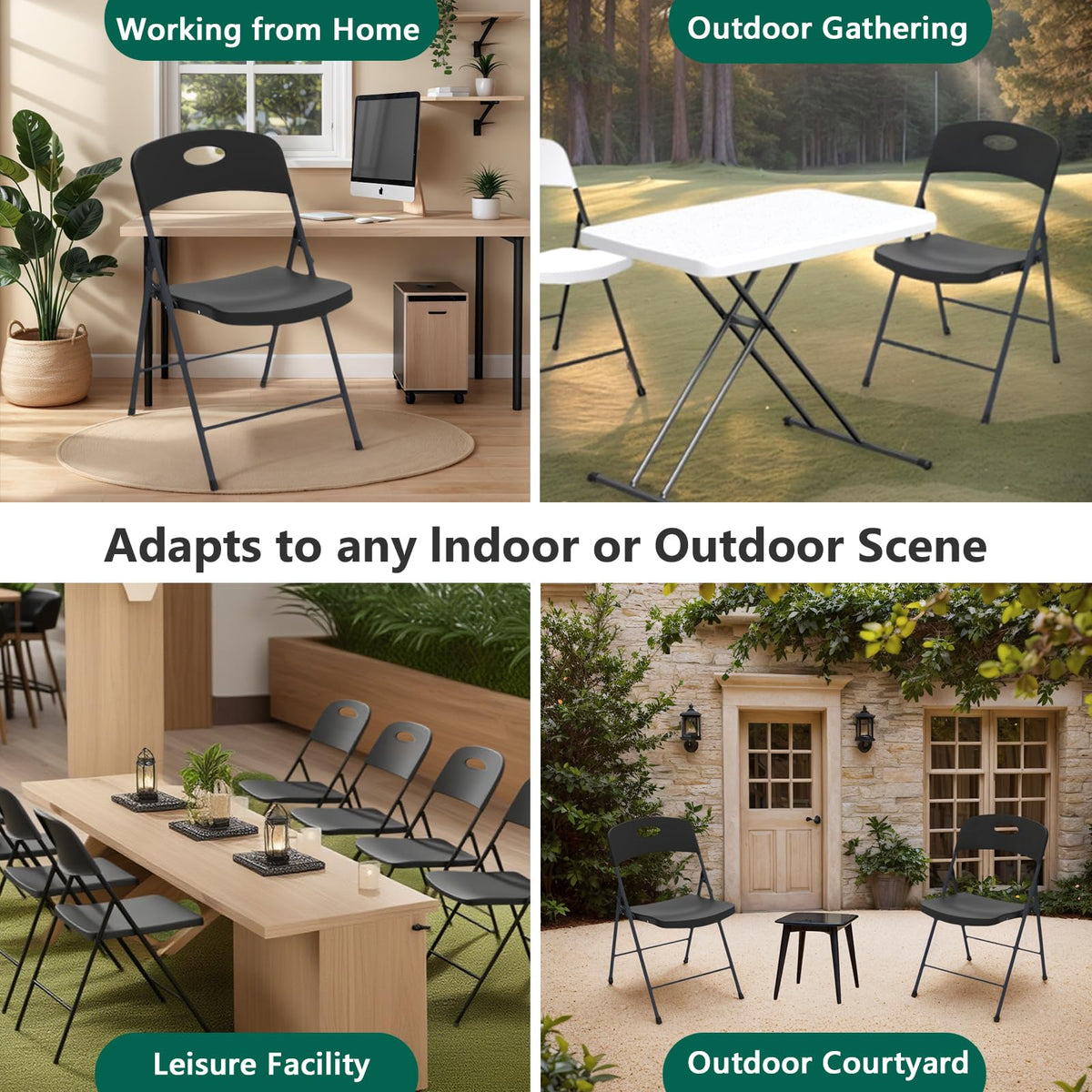 Black 10 Pack Plastic Folding Chair with Steel Frame K447350