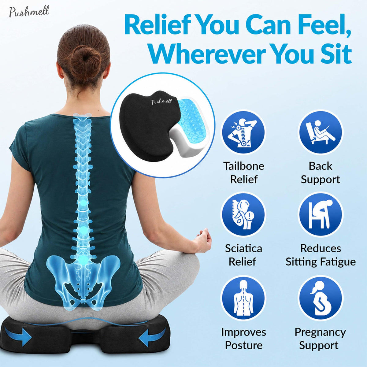 Memory Foam Gel Seat Cushion with Extra Cover V3756
