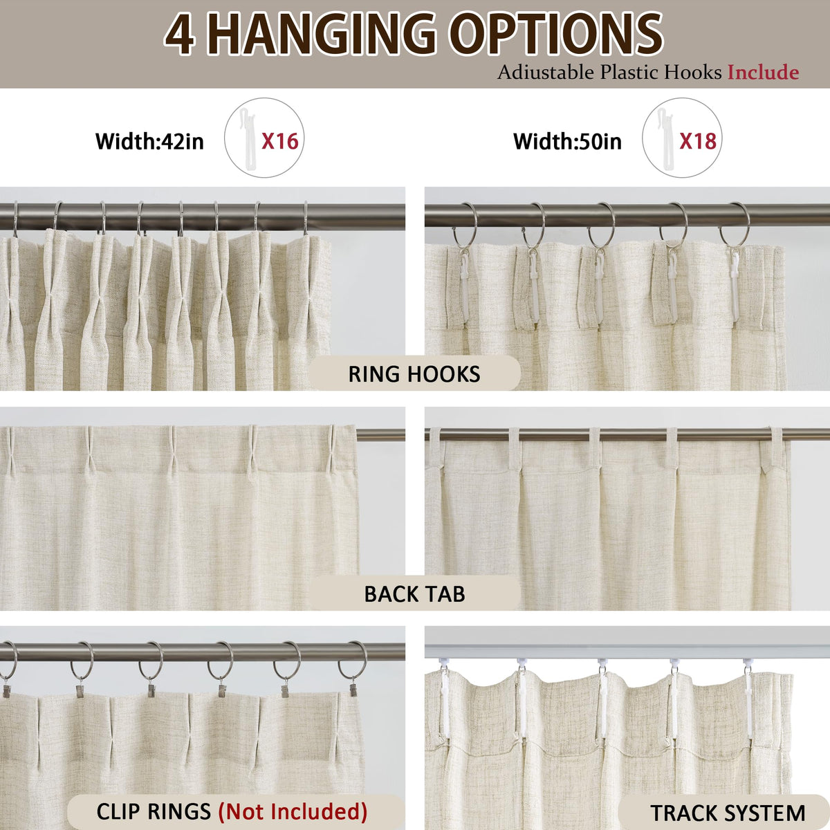 Pinch Pleated Sheer Curtains 140 Inches Long Cream Linen Textured Set of 2 D60606