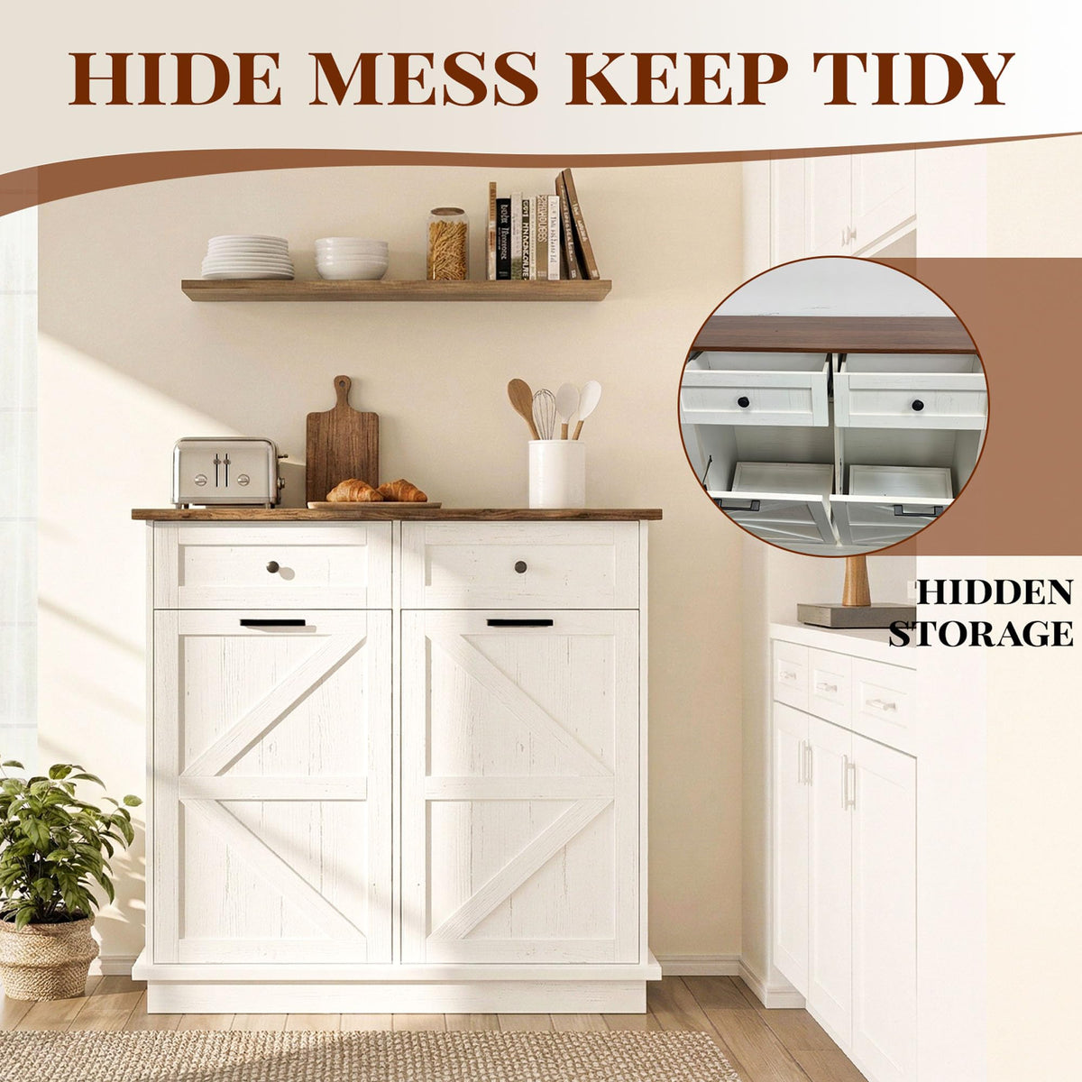 10 Gallon Double Tilt Out Trash Can Cabinet D147