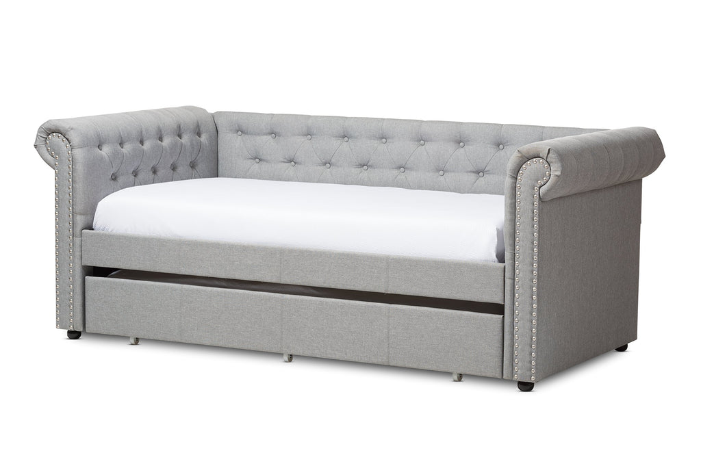 Light Beige Fabric Trundle Daybed E528337