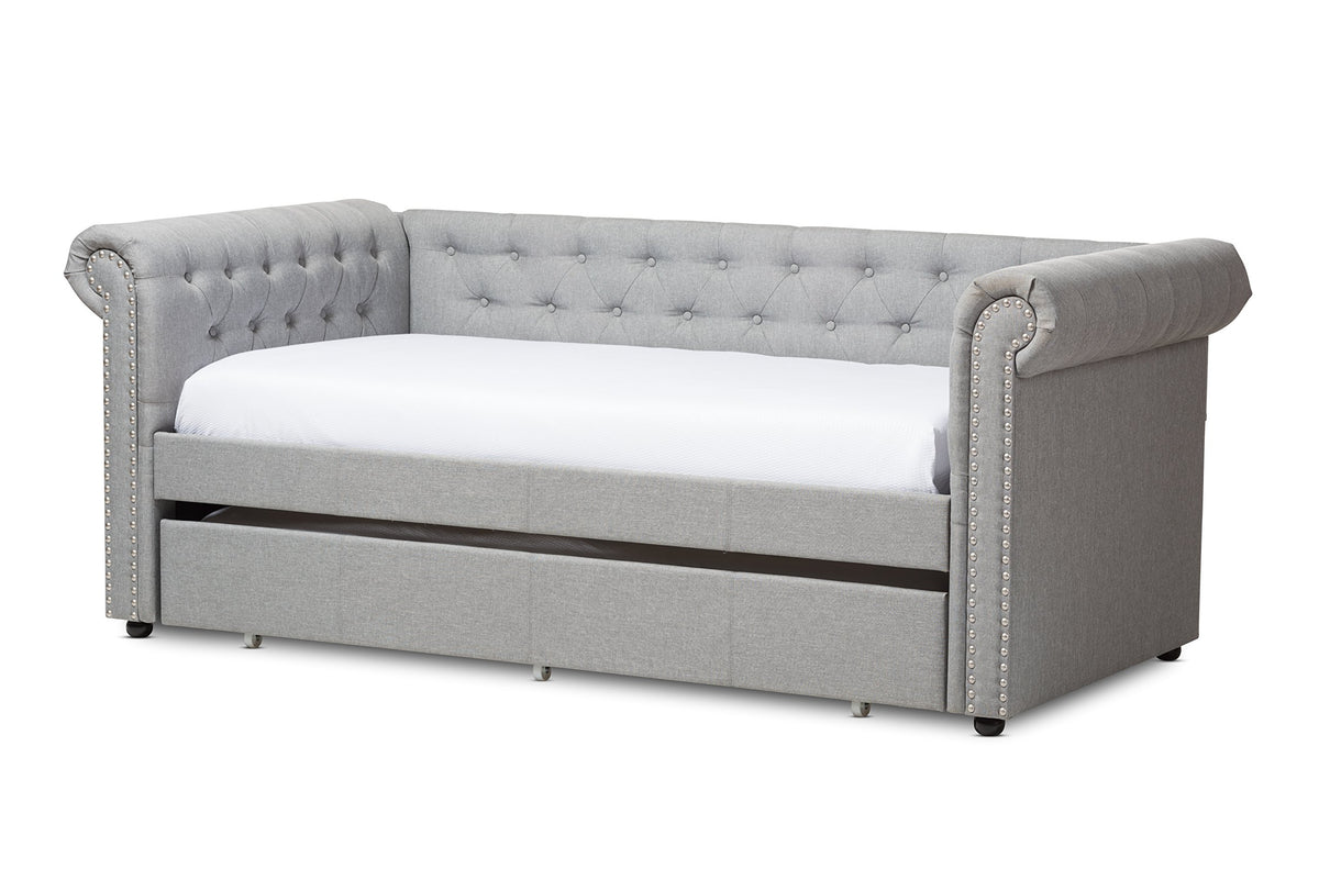 Light Beige Fabric Trundle Daybed E528337