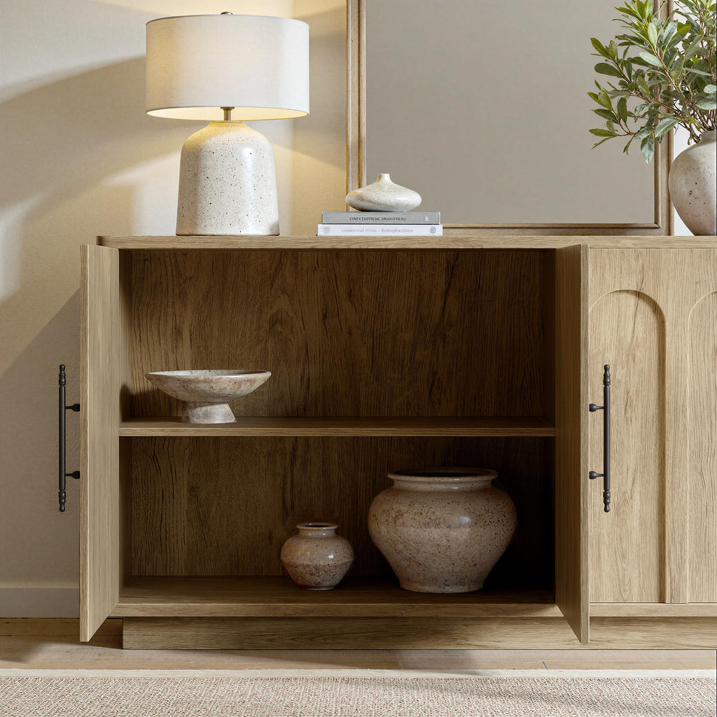 67" Arched Oak Sideboard Buffet Cabinet with Storage J83479