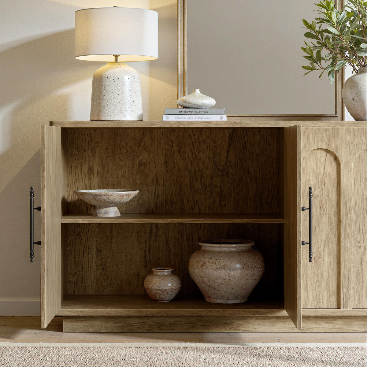67" Arched Oak Sideboard Buffet Cabinet with Storage J83479