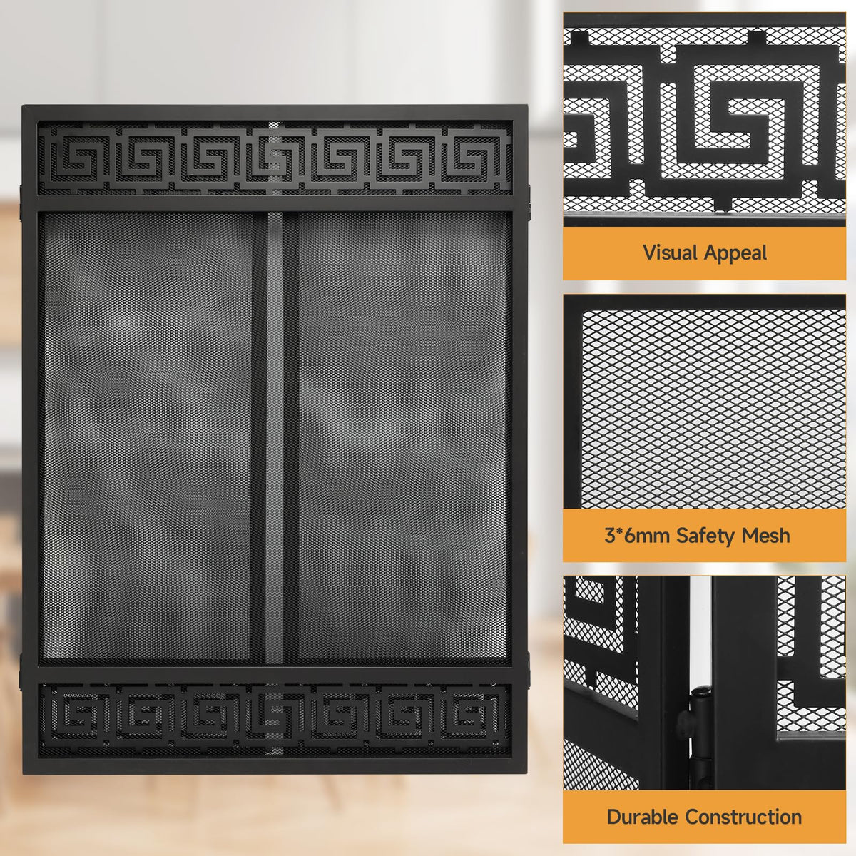 50"x32" 3 Panel Steel Fireplace Screen B49797