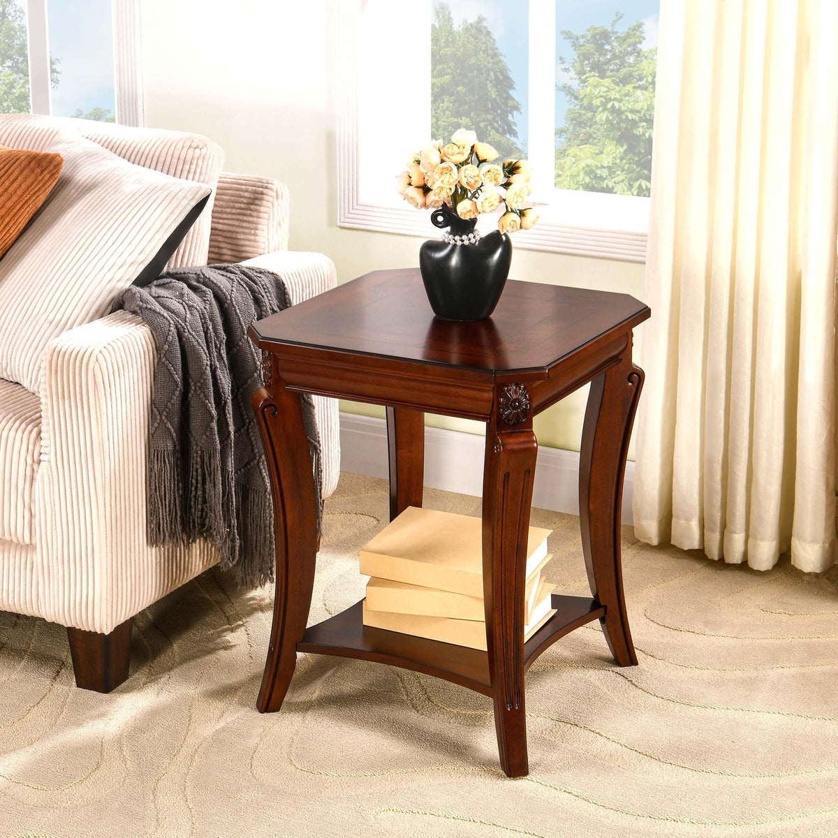 Vintage Wood End Table with Storage Shelf Z69688