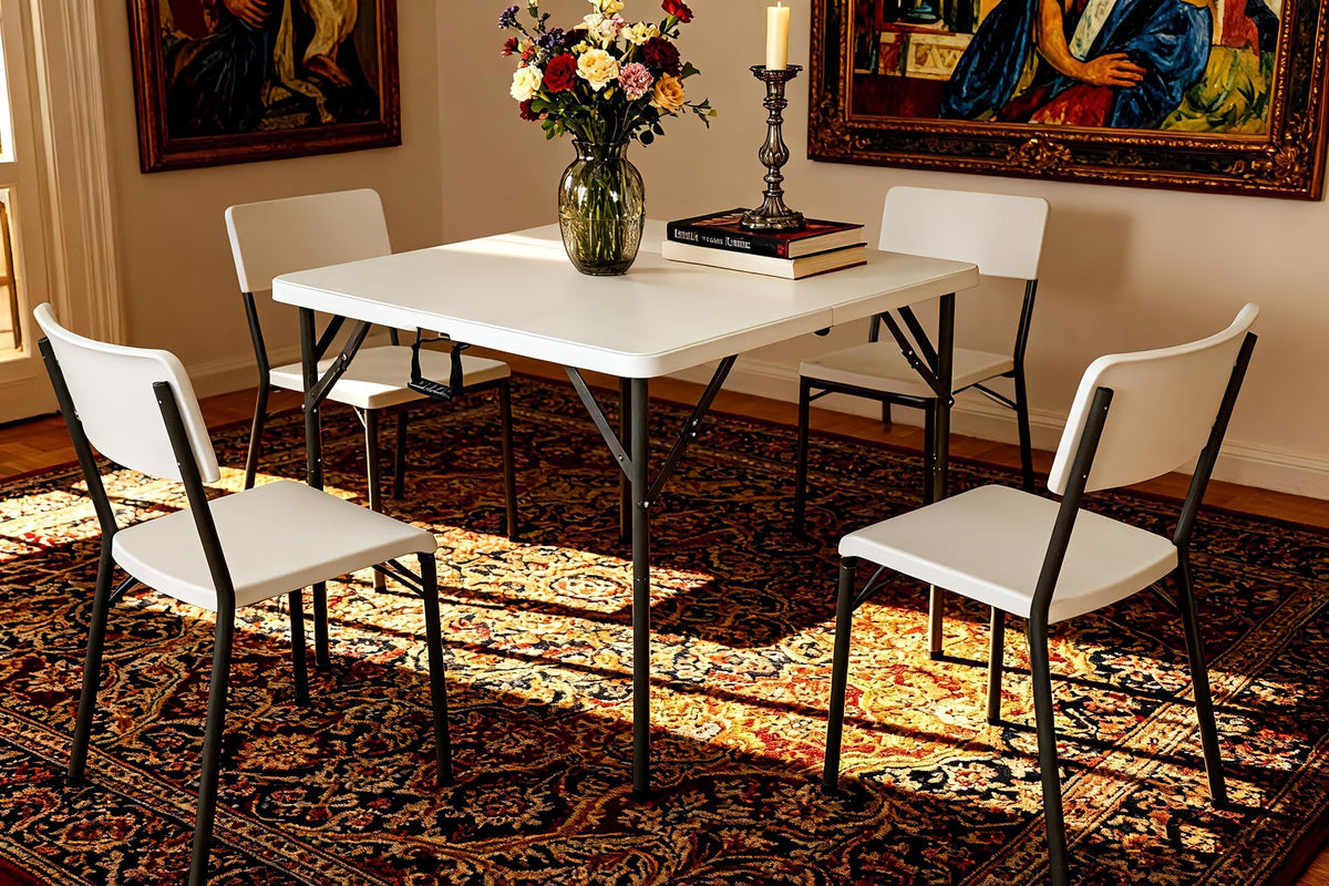 34" Folding Card Table Heavy Duty Plastic Square Table with Handle and Lock C8000