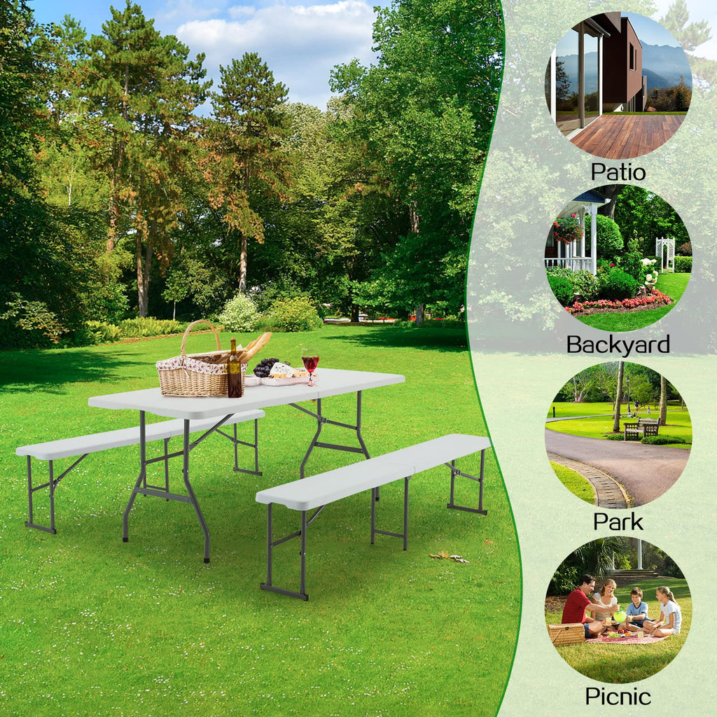 6FT White Plastic Folding Table with Carrying Handle S3430
